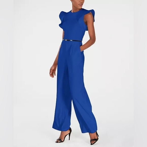 Calvin Klein Pants - NWOT Bloomingdale’s Calvin Klein Royal Blue Modern Ruffle Sleeve Jumpsuit